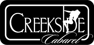 Creekside Cabaret logo with a silhouette of a pole dancer integrated into the text on a black background.